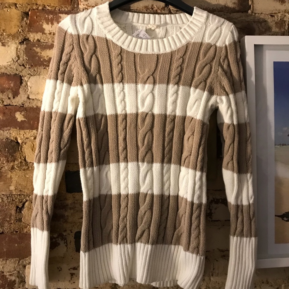 NEW J Crew Cable knit cream/tan sweater